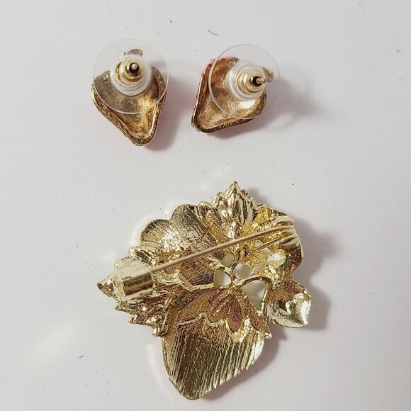 Strawberry Brooch & Earring Set – Red Enamel with White Flower Accent - Picture 2 of 3